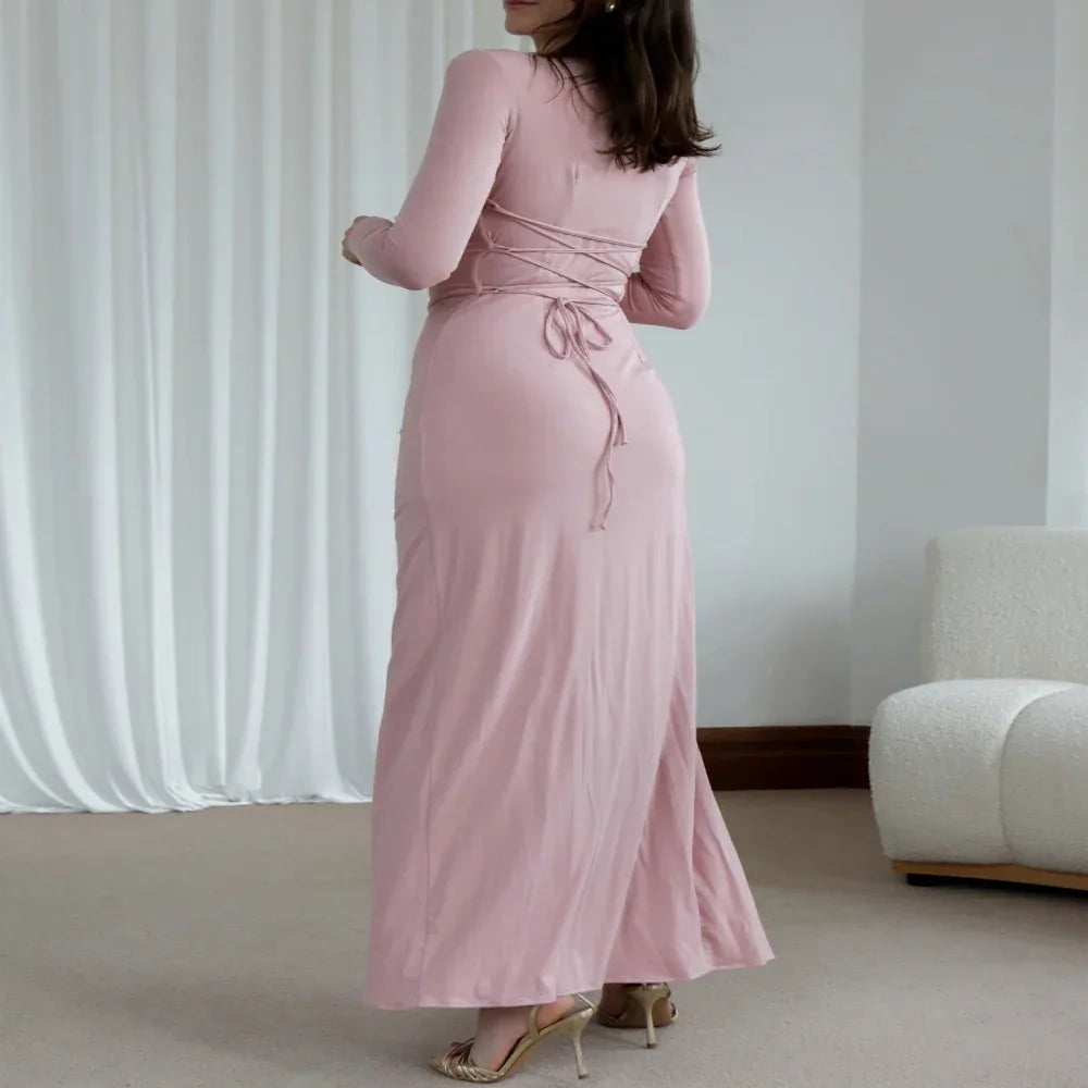 Women's Slim Fit Long-Sleeved Asymmetric Split Dress