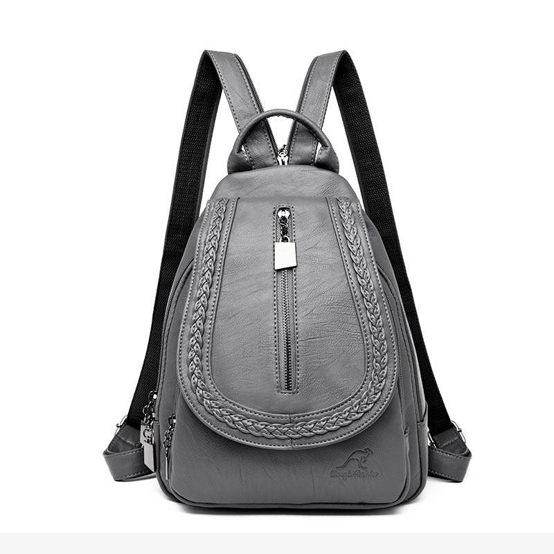 Women's Soft Leather Woven Backpack