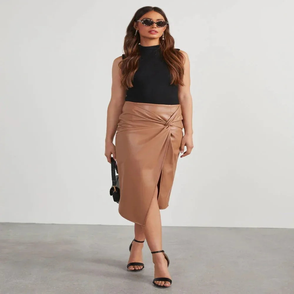 Women's Split Mid-Length Hot Girl Leather Hip Skirt