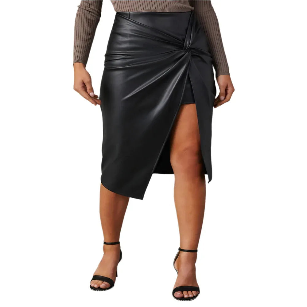 Women's Split Mid-Length Hot Girl Leather Hip Skirt