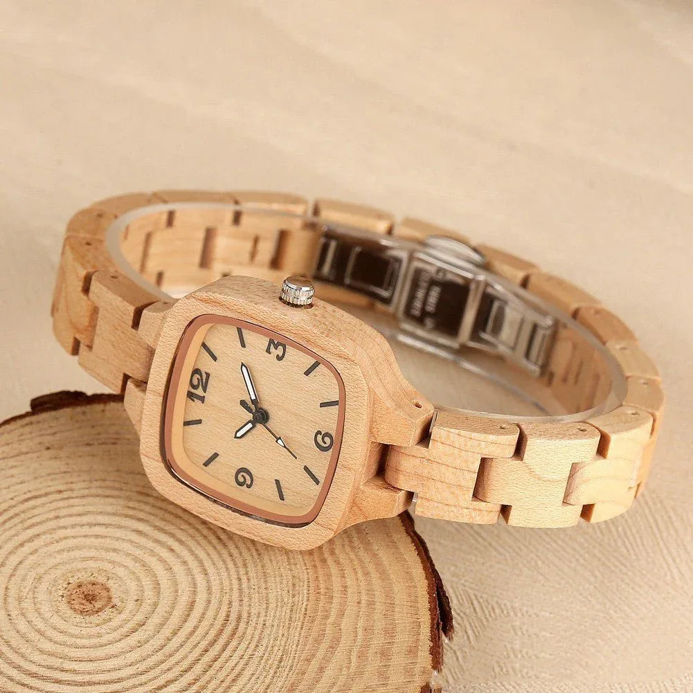 Women's Square Bamboo Wood Watch