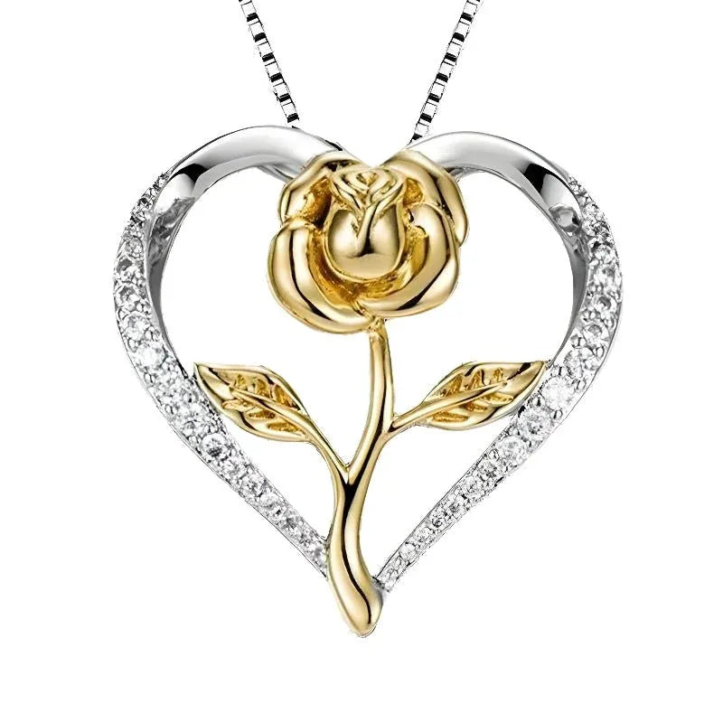 Zircon Heart Rose Silver Necklace For Women